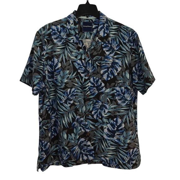Tommy Bahama Silk Hawaiian Shirt Mens Size Large Tropical Palm Leaf Beach Aloha - Picture 1 of 9